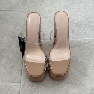 Beige Transparent Strap Women's Heels